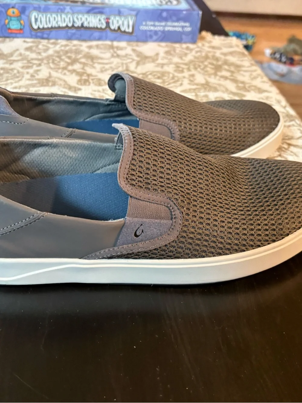 OluKai Men's Gray Mesh Slip-On Casual Loafers